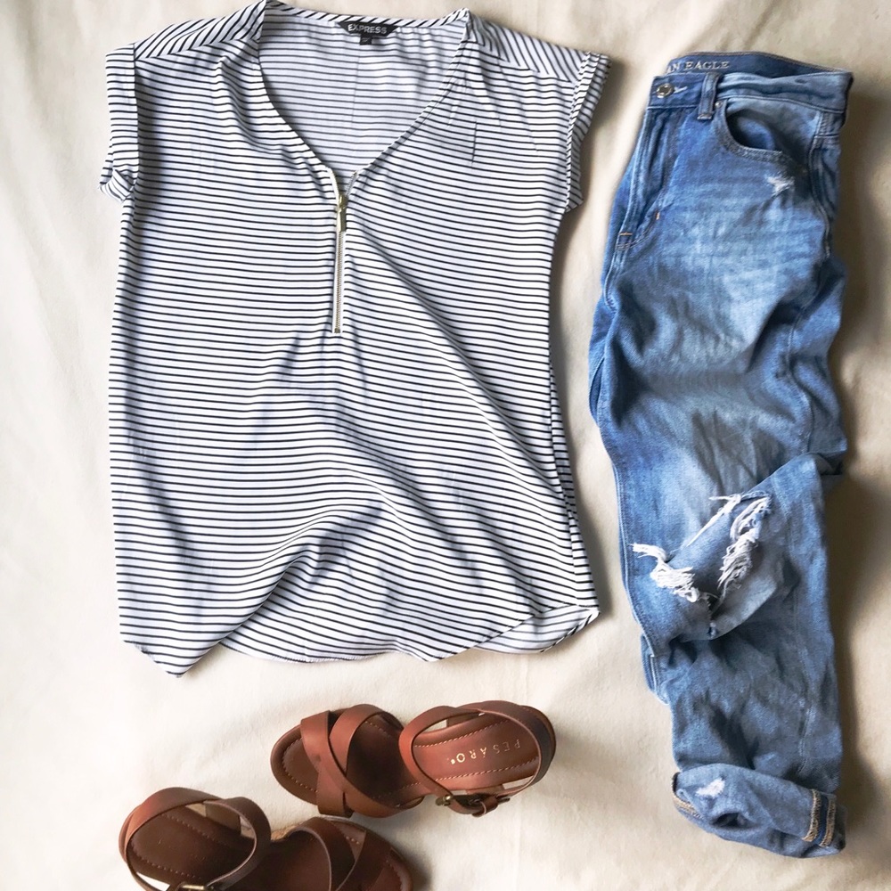 Striped zip front gramercy tee express